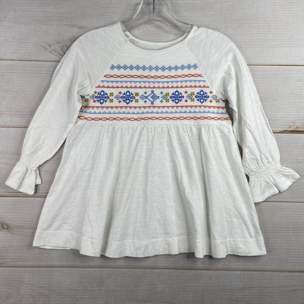 Garnet Hill Dress Girls Sz L White Embroidered 3/4 Sleeve Tunic Top Knit Pullove